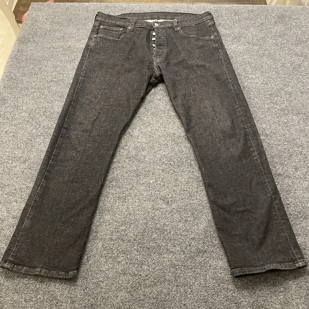 Levis 501 Jeans Mens 38x30 Faded Black Denim Button Fly Retro Style Classic